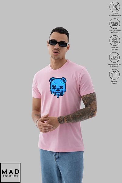 MAD COLLECTİON MAD COLLECTION Unisex Oversize Crew λαιμόκοψη βαμβακερό αρκουδάκι με στάμπα κοντομάνικο μπλουζάκι