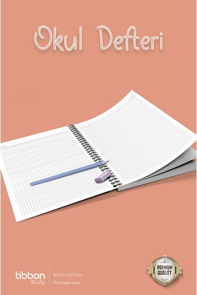 Tibbon Study Okul Defteri Spiralli 2'li Set Kareli - Büyük Boy(Mor)