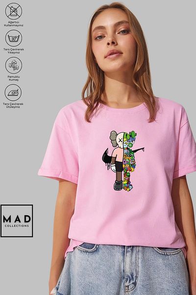 MAD COLLECTİON MAD COLLECTION Unisex Oversize Crew Neck Βαμβακερό μπλουζάκι Kaws με κοντό μανίκι