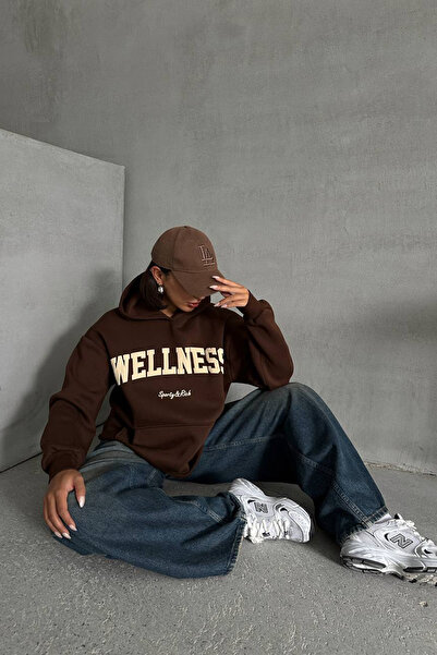 Neşeli Butik Χειμερινό φούτερ με κουκούλα - Καφέ Κέντημα, NBG032