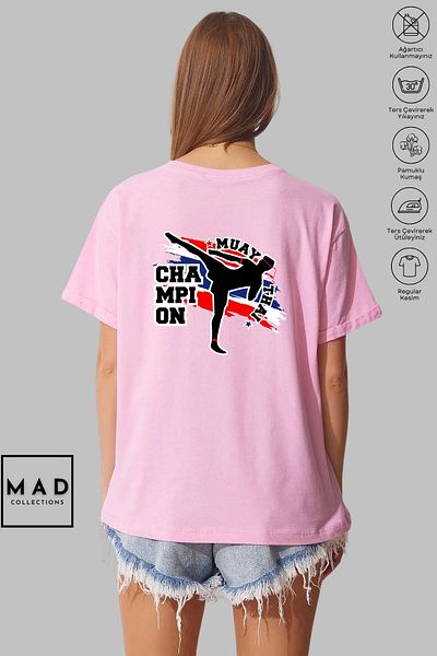 MAD COLLECTİON MAD COLLECTION Unisex Oversize Crew λαιμόκοψη βαμβακερό Muay Thai εμπριμέ κοντομάνικο μπλουζάκι