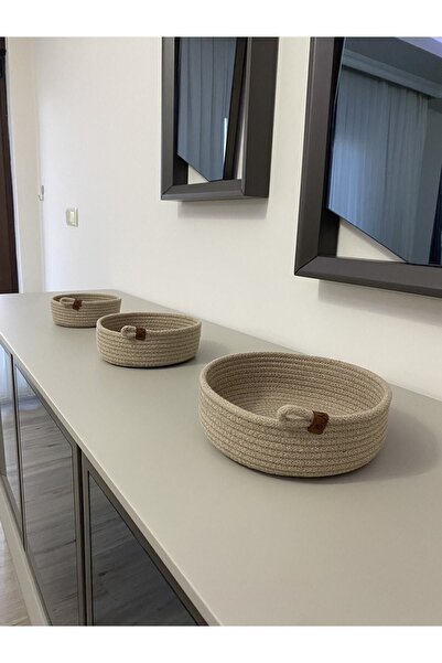 TZR GROUP Σετ ψάθινο καλάθι - Σετ Organizer πολλαπλών χρήσεων 3 τεμαχίων - Χε...