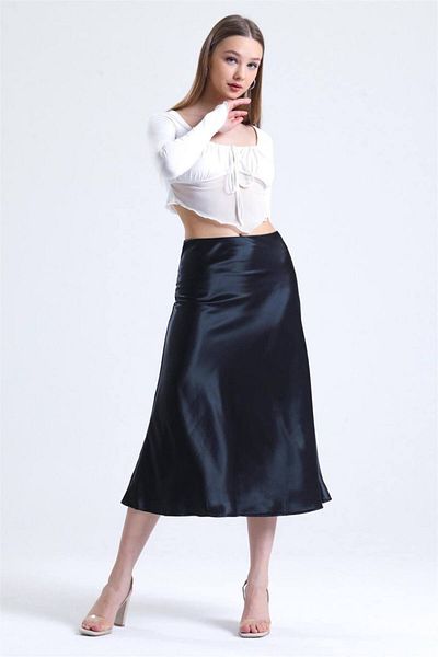 Fiori Fusta Midi din Satin - Talie elastica