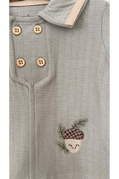 Tongs Meşe Palamudu Temalı Erkek Bebek Alt Üst Takım - Krem, Yeşil