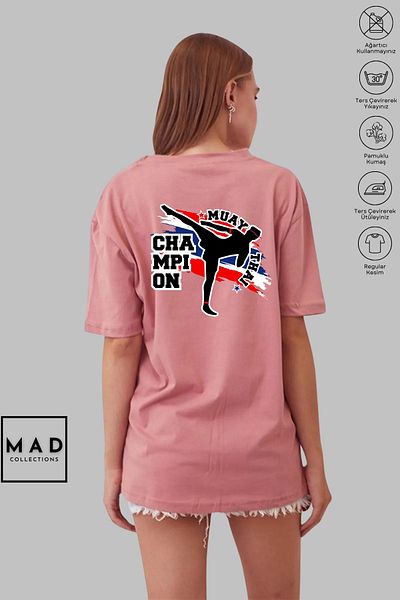 MAD COLLECTİON MAD COLLECTION Unisex Oversize Crew λαιμόκοψη βαμβακερό Muay Thai εμπριμέ κοντομάνικο μπλουζάκι