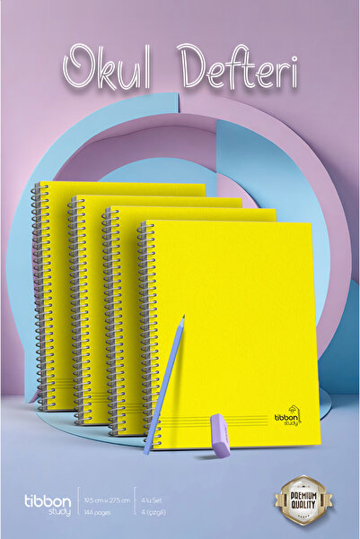 Tibbon Study Okulk Defteri Spiralli 4'lü Set Çizgili - Büyük Boy