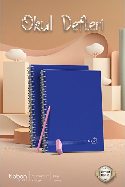 Tibbon Study Okul Defteri Spiralli 2'li Set Kareli - Büyük Boy