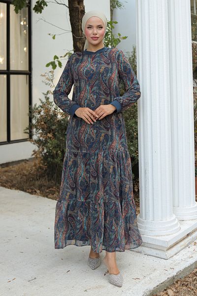 Pamuk Butik Γυναικείο φόρεμα σιφόν με μοτίβο σάλι Hijab