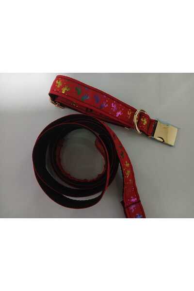 Pawsim Unicorn Leash and Travel Strap Set. Adjustable Size Dog Collar. 2.5 cm Width Red