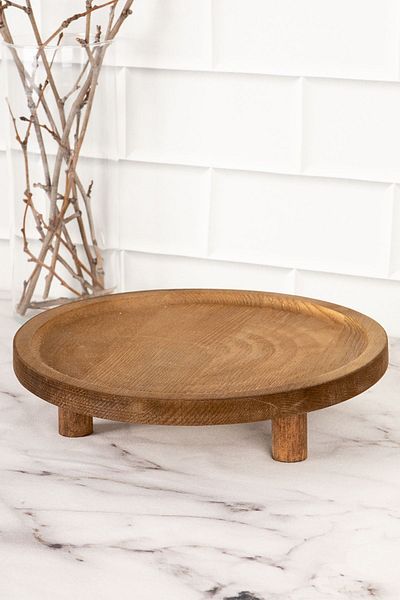 DNS HOME Natural Wooden Standing Presentation Board Stand Multi-Purpose Presentation Serving Plate Snack Bowl Presentation Bowl
