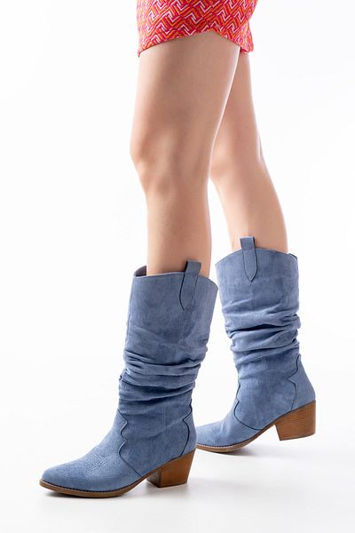 Ms Sugar Γυναικείες μπότες Cowboy Blue Suede Bellows