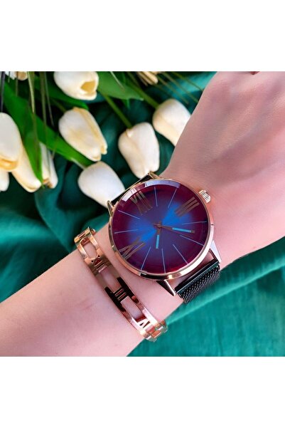 ÇENÇEN Renkli Cam Rose Kasa Unisex Kol Saati