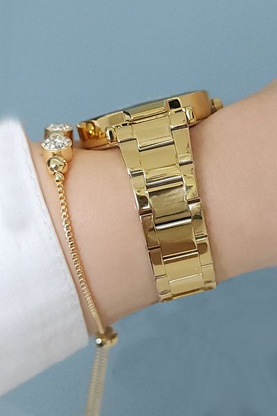 Daniel Klein New Model Cut Glass Steel Bracelet Gold Yellow Women's Wrist Watch + Zircon Stone Bracelet