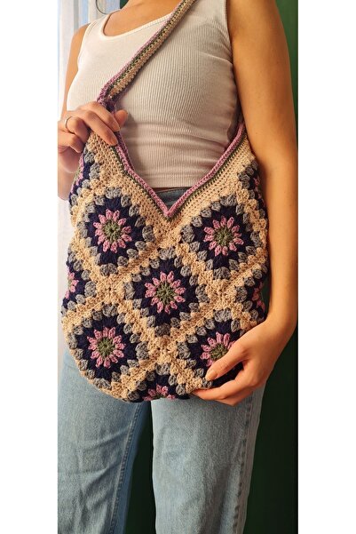 EHF LifeStyle EL ÖRGÜSÜ ÇANTA / MOTİFLİ ÇANTA / KADIN ÇANTA / OMUZ ÇANTA / BOHEM ÇANTA /