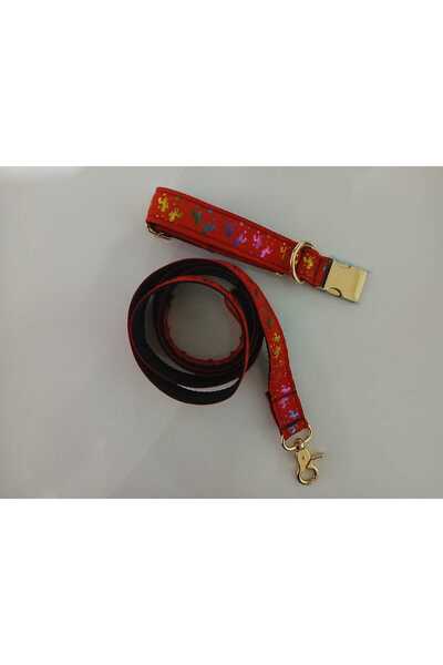 Pawsim Unicorn Leash and Travel Strap Set. Adjustable Size Dog Collar. 2.5 cm Width Red