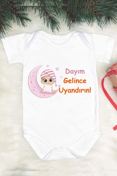 Özgü Art Dayim Geli̇nce Waken - with Text Printed Baby Bodysuit
