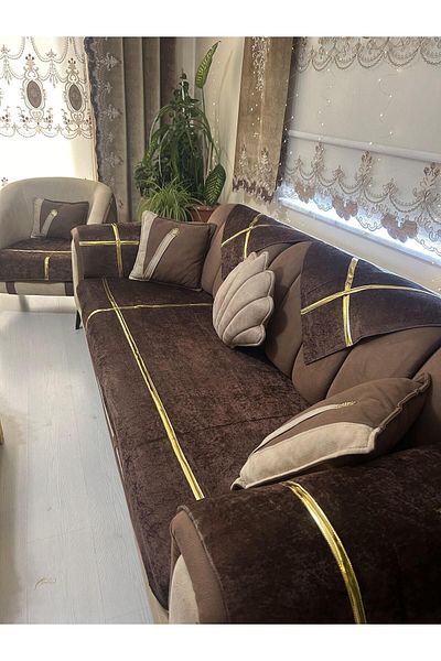 Tekstilsa Луксозен кадифен калъф за диван - нова мода, гъба, кафяв цвят, комплект от 12 части