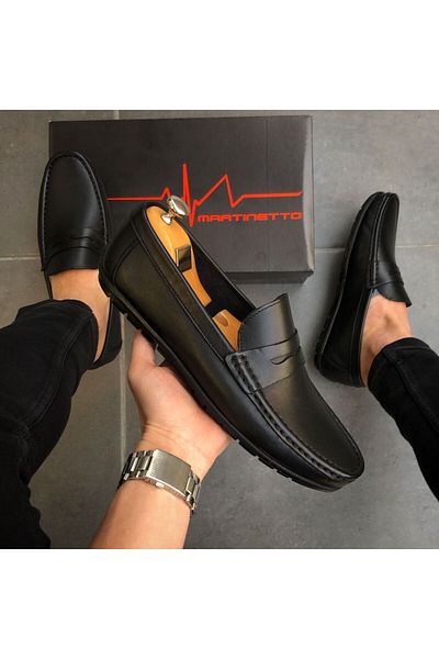 Martinetto GENUINE LEATHER BLACK LOAFER DAILY MEN'S SHOES GÇATK001