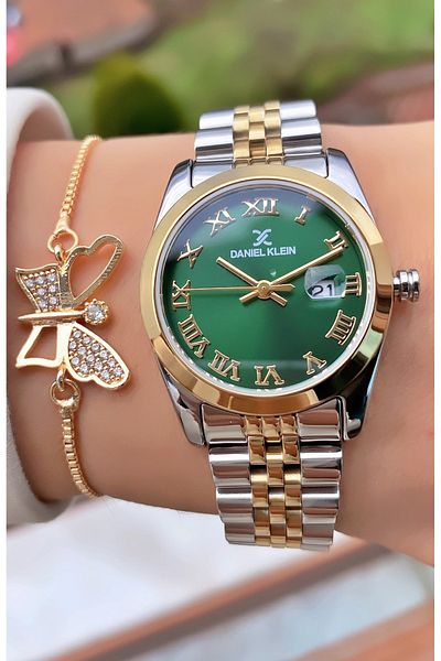 Daniel Klein Gold Silver Color Waterproof Women's Wristwatch Bracelet