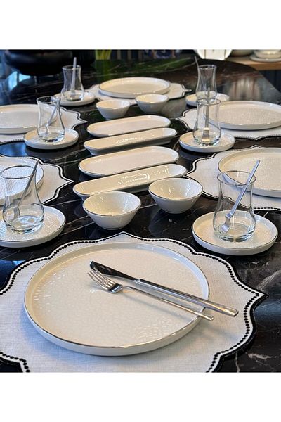 Onedekor 32 Piece Modern Cream Platinum Breakfast Set