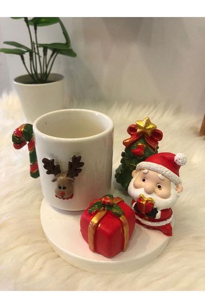 Süs Dükkanı Handmade Design Decorative Santa Claus Christmas Themed Coffee Cup Model