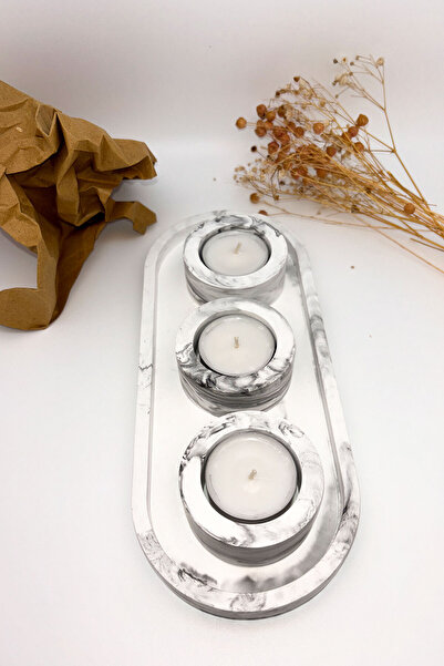 Moli Craft Mermer Desneli 4 Parça Tealight Mum seti (3 adet Tealight mum hediyemizdir)