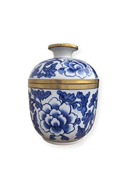 Mondschein Blumen Bleu Blanc Seramik Obje ( 8,5 X 8,5 X 11,5 Cm )