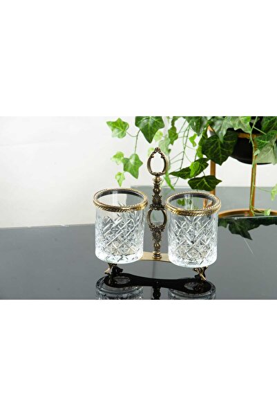 MaviDamla İKİ BÖLMELİ AYAKLI KAŞIKLIK ANTİK SARI