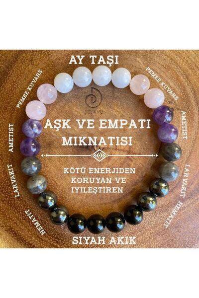 Ada doğaltaş Aşk Mıknatısı Bileklik Ametist, Akik, Pembe Kuvars, Larvakit , H...