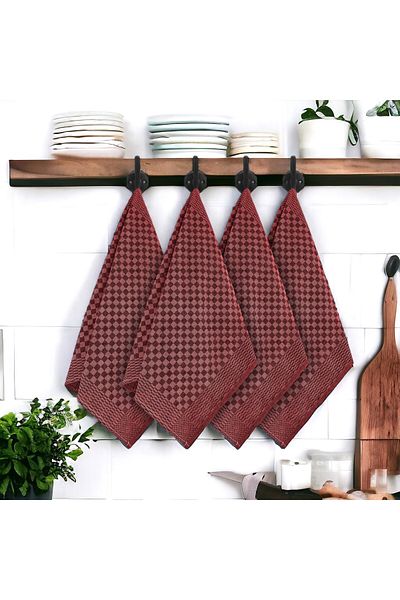 Kentsoylu Red Checkered Patterned Dryer Kitchen Drying Cloth - 4 Pieces, 40X60 cm