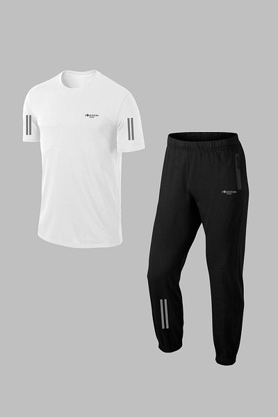POSEIDON STORM Men's White Supra Combed Cotton Tracksuit - Plus Size, Stripe, Hooded, Comfortable Fit