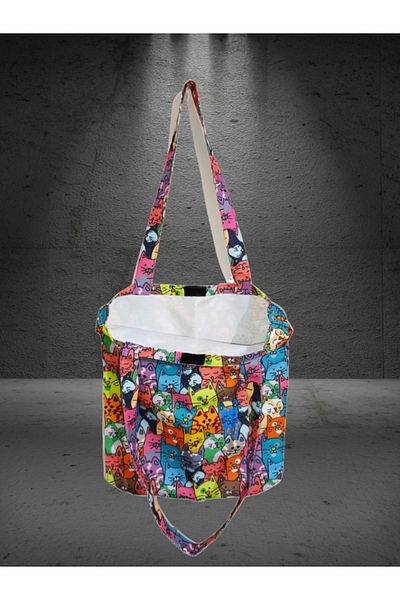 shopExxtra Geantă cu model de pisici colorate de in