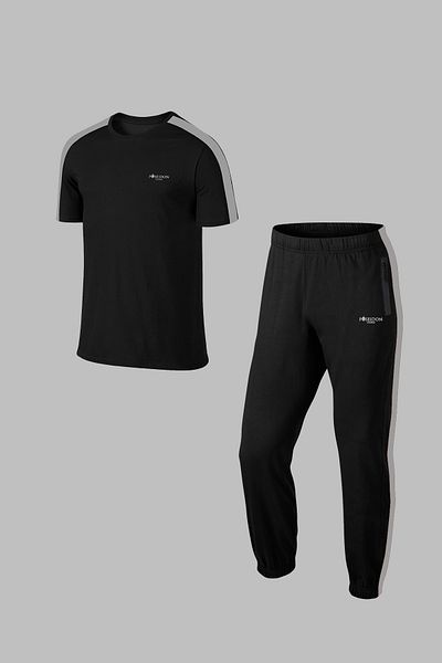 POSEIDON STORM Plus Size Men's Black Sports Tracksuit Set - Supra Combed Cotton, Zipped Pocket, Comfortable 4XL-