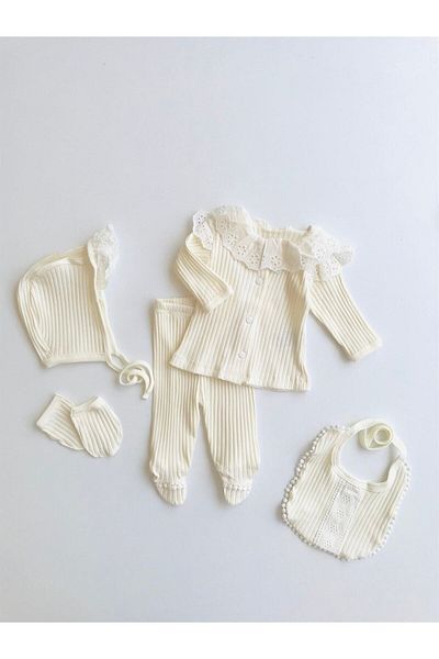 NUNU BABY Scalloped 5 Piece Newborn Set - Cream