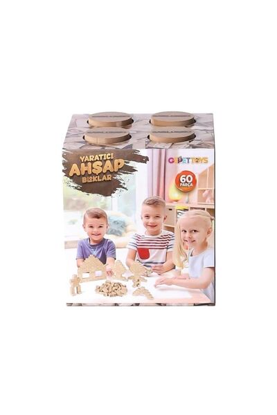 Gepettoys Organik Doğal Ahşap 60 Parça Eğitici Ahşap Yapı Blokları Ahşap Sakl...