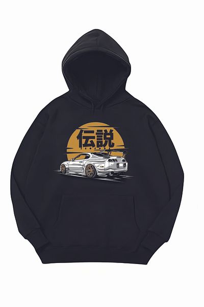JDM LEGEND Черен суитшърт с качулка и оверсайз