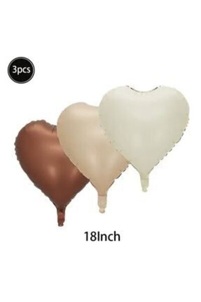 Baloncum 3lü Satin Kahverengi Ten Bej Kalp Folyo Balon