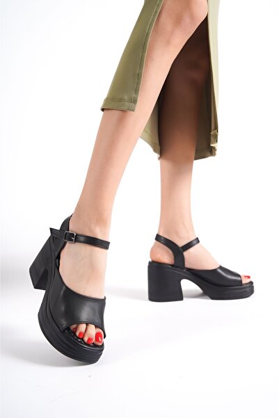 Preshley Women's Divo Black Orthopedic Insole Platform Heel Sandals