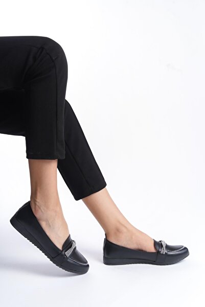 Preshley Women's Sansa Black Stone Detailed Casual Ballerinas