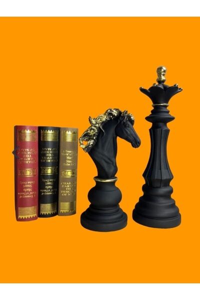 Small Shapes Şah Vezir At Biblo Dekorasyon Siyah Satranç Takımı 3'lü Set Biblo