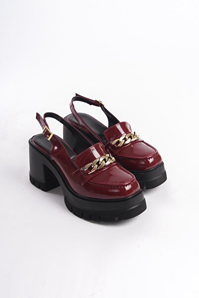 Preshley Kadın Bianca Bordo Rugan Arkası Acık 8 cm Topuklu Platformlu Ayakkabı 650