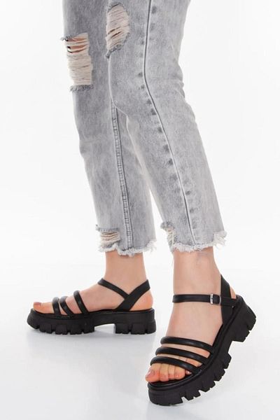 Preshley Dámské sandály Capo Black s vysokou podrážkou s přezkou Puff Stripe