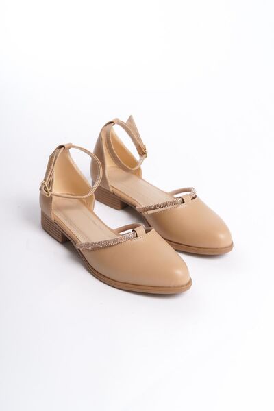 Preshley Women's Trey Nut Skin Stone Detailed Open Sides Ballerinas