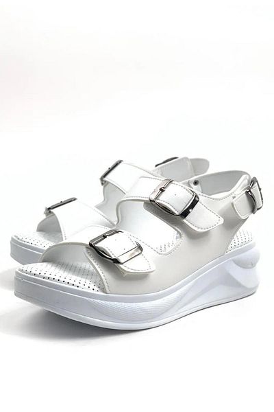 Preshley Sandale cu cataramă cu talpă ortopedică Dimma White Comfort pentru damă