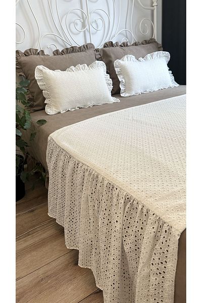 Decamor home Rustic Scallop 2 Pieces Inner White Bed Runner Set - Padded Throw Pillow and Runner