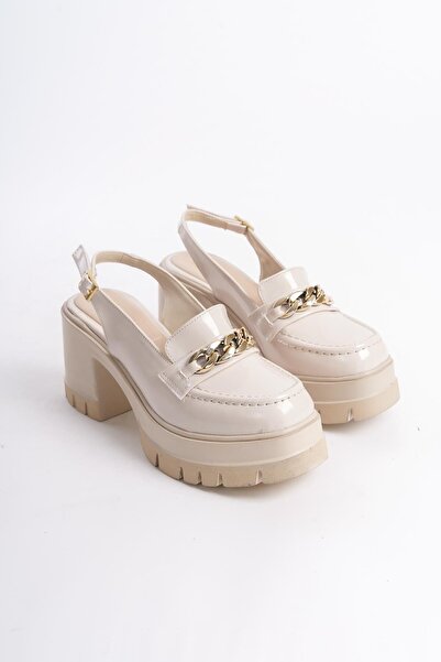Preshley Bianca Krem Rugan - Жіноче взуття на підборах 8 см з платформою, відкрита ззаду 650