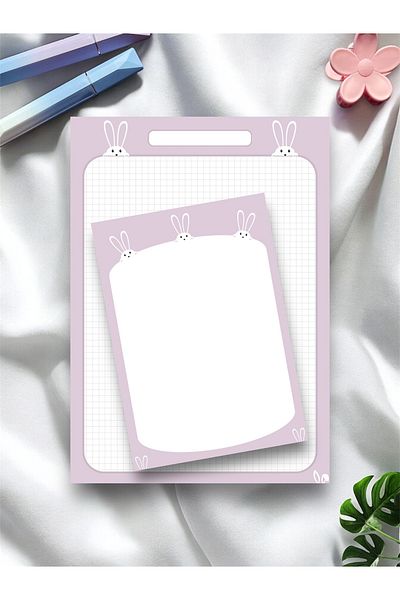 Mirya Notes Lilac Rabbit Patterned Set of 2 (A4-A5) Notepad - Notepad - Notepad (Checked)