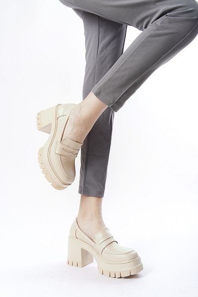 Preshley Women's Femi Cream Skin 8 cm Heeled Platform Shoes