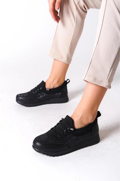 Preshley Galina Black Stone - Orthopedic Comfortable Daily Ballerina Mother's Shoes