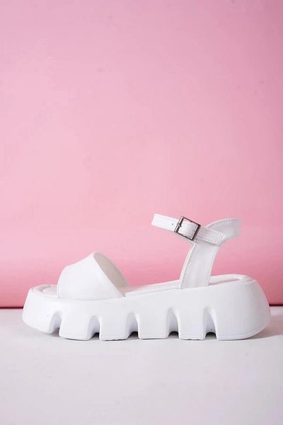 Preshley Sandale Hobby pentru femei, albe, cu talpă groasă, cu curele la gleznă 099